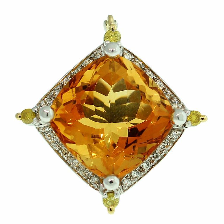 18CT GOLD HANDMADE 17.62CT CITRINE & DIAMOND