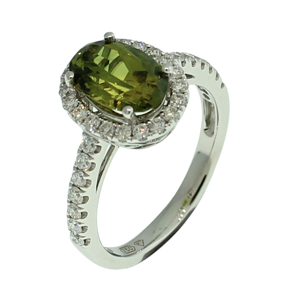 18CT WHITE GOLD AUSTRALIAN GREEN SAPPHIRE AND DIAMOND