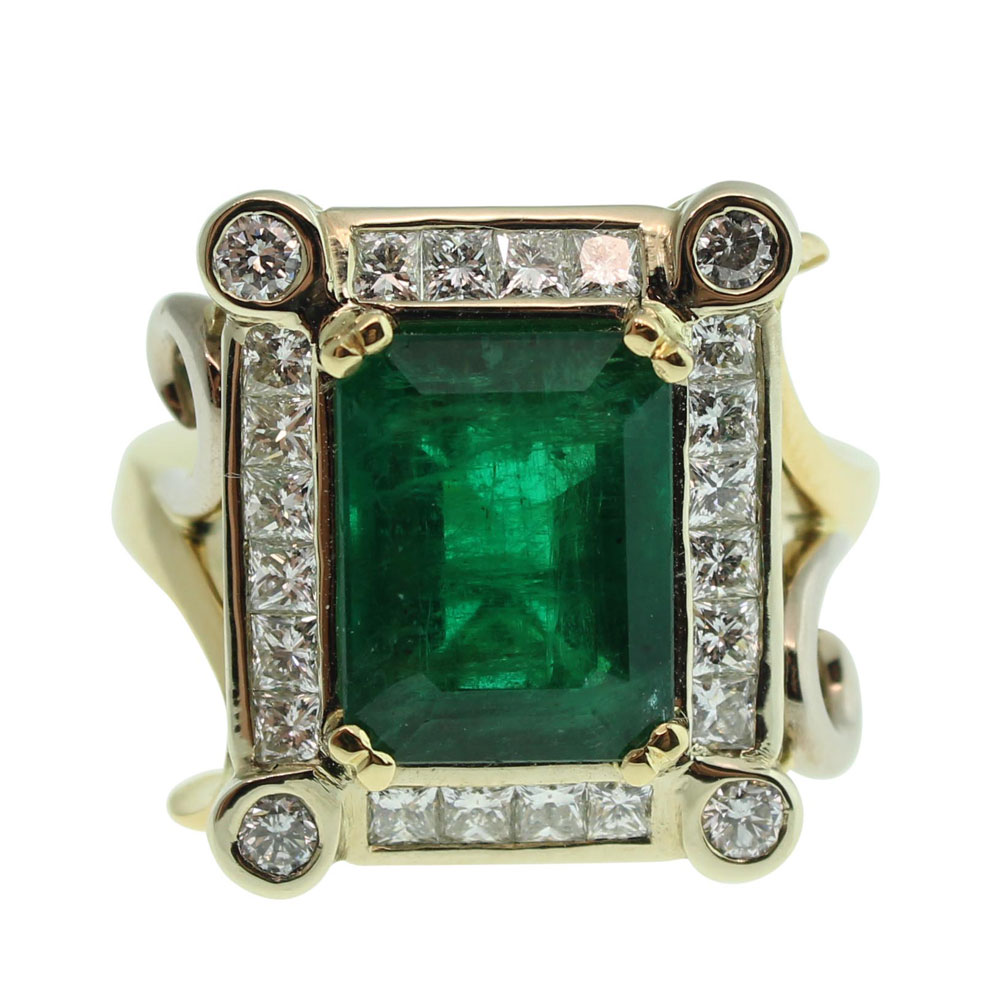 18CT GOLD HANDMADE NATURAL EMERALD AND DIAMOND