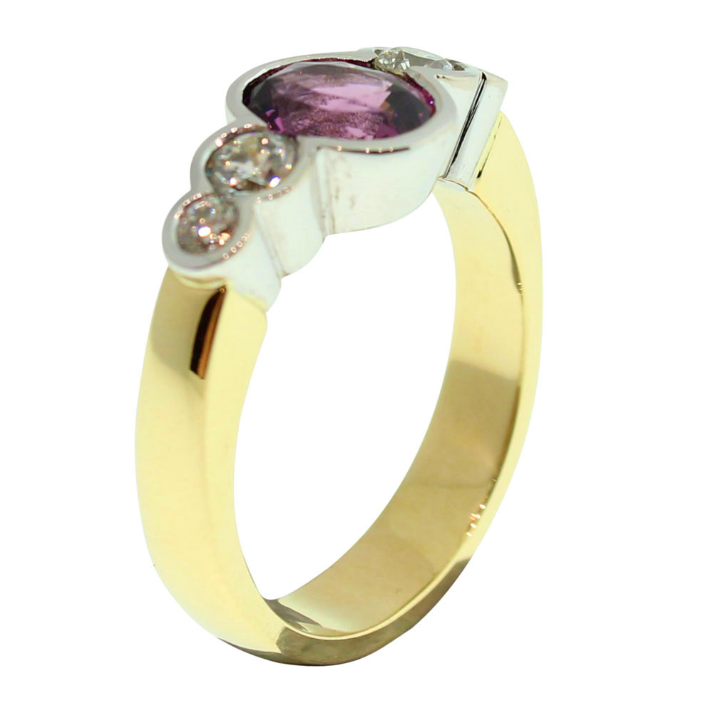 18CT GOLD HANDMADE TOURMALINE AND DIAMOND