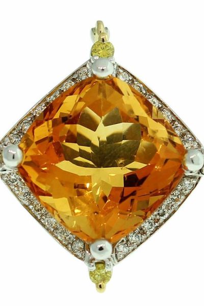 18CT GOLD HANDMADE 17.62CT CITRINE & DIAMOND